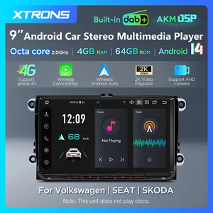 XTRONS 9" Android 14 4G 64GB Car Stereo Radio GPS DAB+ Tuner For VW Golf Passat - Picture 1 of 21