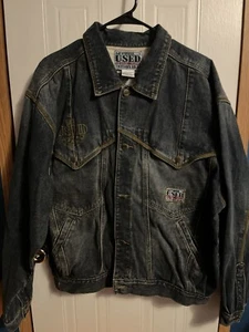 Vintage 80’s Get USED By Elie Blue Jean & Print Denim  Jacket SIZE LARGE RARE - Picture 1 of 24