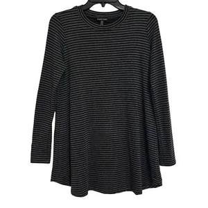 EILEEN FISHER grau/schwarz gestreifte Langarm Tencel Tunika - Bild 1 von 11