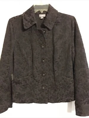 J.Jill 女式西装外套棕色纹理叶子小号 — 第 1/4 张图片