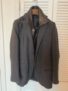 Prada Wool Jacket with Shearling Leather Insert Grey Wool Size 48 3-in-1 Style - Picture 1 of 10