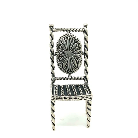 Vintage Signed Sterling Silver Modern Floral Etch Dining Chair Figure Miniature Cover
