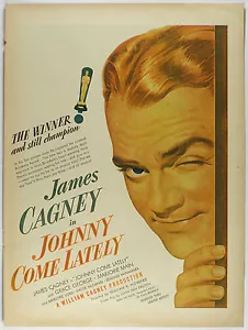 Anuncio impreso de revista de página completa grande 1943 de colección: Johnny Come Lately, James Cagney - Imagen 1 de 1