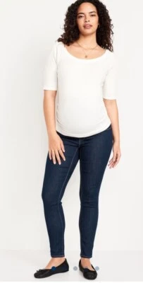 Old Navy Woven waistband skinny stretch dark wash blue maternity jeans, size 10 - Image 1 of 4