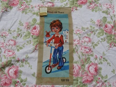 canevas   royal paris à finir de broder poulbot" la trottinette" 59 X 23 cm - Photo 1/4
