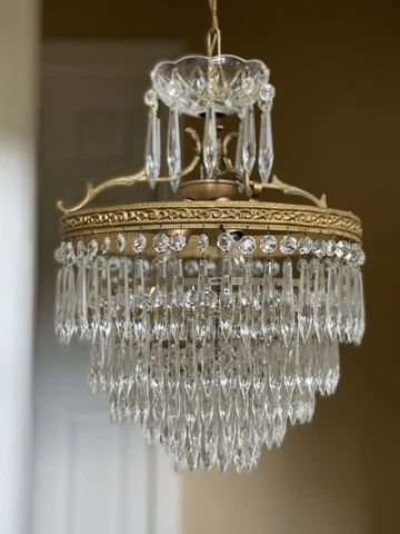 Vintage French Brass Crystal Wedding Cake Tier Chandelier Victorian 3 Light Cover