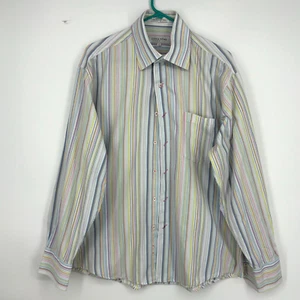 Linea Dome Mens Large Button Up Shirt Pastel Stripes 100% Cotton Long Sleeves - Picture 1 of 10