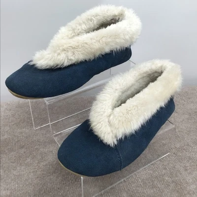 Hush Puppies Womens Blue Suede Bed Slippers Size 8 Faux Fur Lining House Shoes - Image 1 of 4
