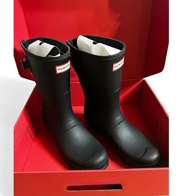 Hunter Women's Original Short Back Adjustable Rain Boot Black Size 10 - Image 1 of 4