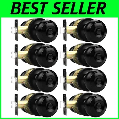 Paquete de 8 perillas de puerta de privacidad negras mate - manijas redondas sin llave de acero inoxidable Foto 1 de 4