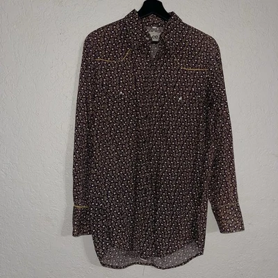 Camisa de Colección Años 70 Lee Para Hombre Marrón Occidental Floral Perla A Presión Manga Larga Talla L EE. UU. Foto 1 de 4