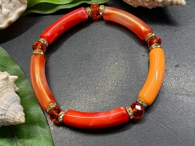 Armband Armreif Gr. M Schlauchperlen elast. Strass Rohrperlen #1021-6 - Bild 1 von 2