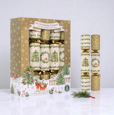 RSW 10 Traditional Christmas Crackers Robin Tree Wreath Family Dinner Cracker 12Inch