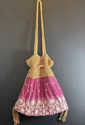 Bolso de Playa Sun 'n' Sand Orquídea Bordado Floral Paja Cordón Boho Foto 1 de 4