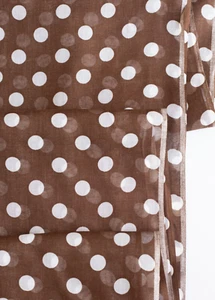 Retro White on Brown Large Polka Dot Cotton Voile Fabric-44" wide By The Yard - Picture 1 of 3