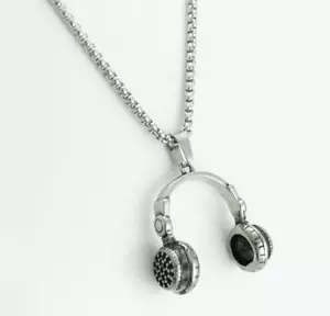 925 Sterling Silver Men's Hip Hop DJ Headphone Fashion Pendant With Black Onyx - Picture 1 of 3