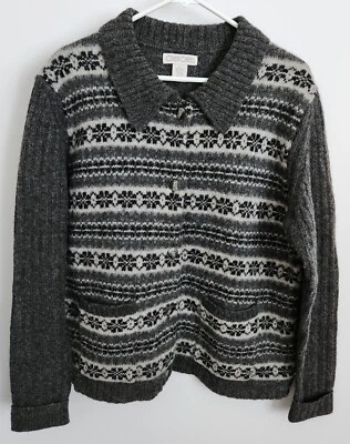 Cárdigan Cherokee L Lana Shetland Isla Justa Largo Sl Botón Bolsillos Cuello Gris con Foto 1 de 4