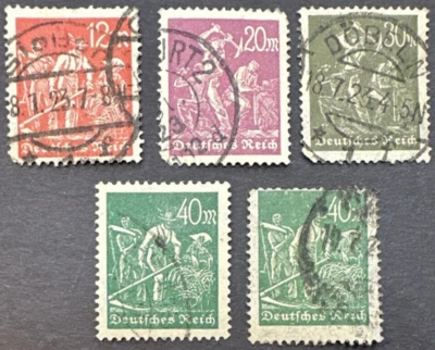 Germany 1922-1923 Sc# 223-224, 226-227 Lot of 5 Used Stamps Farmers Miners - Image 1 of 2