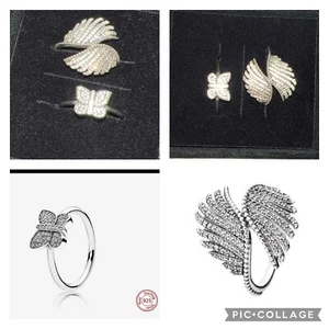 Pandora 925 Majestic Feathers Ring Bedazzling Butterfly Ring Size 8 - Picture 1 of 6