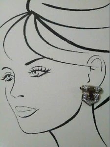 VINTAGE CLIP GOLD SILV BUTTON EARRINGS GEOMETRIC SHAPE FAUX GEM RHINESTONE PAVE - Picture 1 of 2