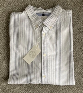 NEW M&S Mens White Easy Iron Cotton Rich Striped Oxford Shirt Size 4XL - Picture 1 of 5