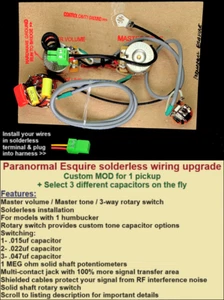 Paranormal Esquire solderless wiring upgrade- Custom Mod-Rotary = 3 cap choices - Picture 1 of 8