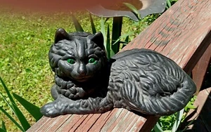 Vintage schwere schwarze Hubley inspirierte GUSSEISEN KATZE TÜRSTOPPER STATUE GRÜNE AUGEN - Bild 1 von 5