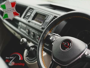 FITS TRIUMPH TR4A? 66- BLACK LEATHER STEERING WHEEL COVER | ORANGE STITCH - Bild 1 von 9