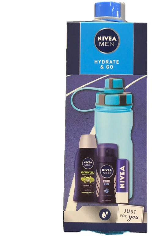 Nivea Men Hydrate & Go Gift Set Shower Gel Lip Balm Water Bottle Perspirant - image 1 of 1