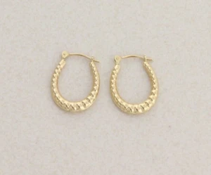 14k Yellow Gold Oval Puffy Hoop Earrings 3/4" Hoops - Picture 1 of 8