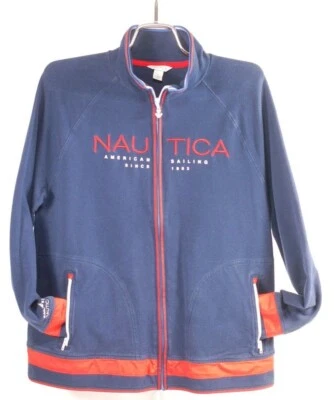 Nautica Full Zip Logo Blue Spellout Hoodie Sweatshirt Track Jacket Mens L EUC - Image 1 of 4