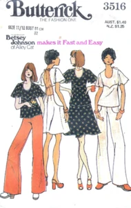 Butterick 3516 Betsey Johnson Alley Cat 70s top pants & skirt pattern 32" bust - Picture 1 of 2