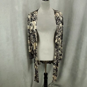 Chicos Cardigan Womens XL Black White Zebra Print Open Front Knit Stretch 3 - Picture 1 of 9
