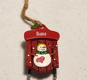 DIANA Sled Snowman Christmas Ornament Red Personalized Name Ornament - Picture 1 of 3