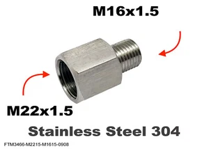 M22x1.5 Female to M16x1.5 Male Stainless Sensor Adaptor Fittings Conversion - Imagen 1 de 6