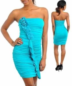 WOMEN'S TEAL STRAPLESS BODYCON MINI DRESS - Picture 1 of 1