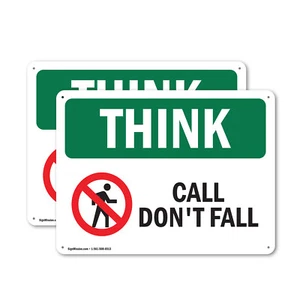 (2 Pack) Call Don't Fall With Symbol OSHA Think Sign Decal Metal Plastic - Picture 1 of 21