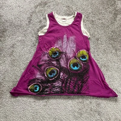 Xhilaration Tank Top Kids Girls Large Purple White Peacock Graphic Racer Back - Image 1 of 4