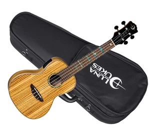 LUNA High Tide Concert Zebra UKULELE new UKE w/ LIGHT CASE - Zebrawood - Picture 1 of 7
