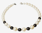 Czech Simulated Pearl Black Glass Bead and Choker Necklace