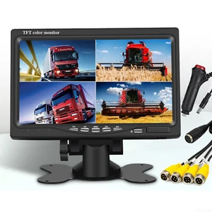 7'' Dual Split Screen Monitor 4 Video Input 4 Pin Plugs For Truck Caravan Camera - Picture 1 of 12