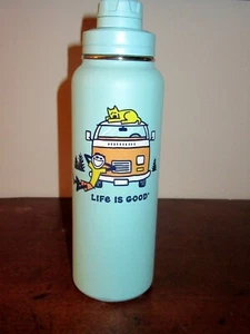 "NEU MIT ETIKETT LIFE IS GOOD 40 Unzen BREITER MUND EDELSTAHL WASSERFLASCHE J&R ""ROADTRIP" - Bild 1 von 4