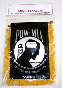 Powmia Pow Mia Prisoner Of War Mini Banner Flag Car Home Rearview Mirror Vietnam - Picture 1 of 3