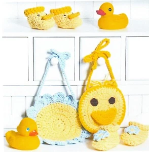 Baby Easter bibs crochet pattern in cotton. Ducks or flowers Matching booties. - Picture 1 of 6