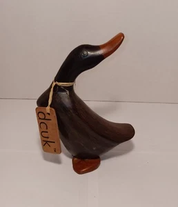 Hand Carved Wood Duck, Signed With Brand Dcuk Tag Wendy - Picture 1 of 6