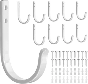 10-Pack Wall Hooks Heavy Duty 22LB Metal Hangers for Towel Coat Mug White - Picture 1 of 13