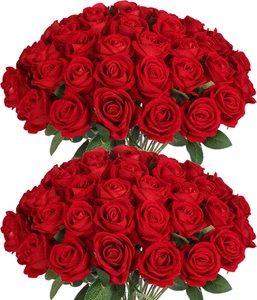 50 pezzi fiori artificiali steli finti seta rose rosse finte sfuse matrimonio realistico - Foto 1 di 12
