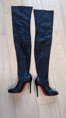 Christian Louboutin Black Leather Thigh High Boots 38 US 7.5-8 Red Sole - Image 1 of 4