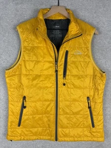 LL Bean Vest Mens Medium Yellow PrimaLoft Quilted Insulated Zip Pockets Outdoor - Picture 1 of 8