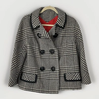 Houndstooth Vintage 60s Jacket Wool Womens Medium Cropped Classic Preppy USA - Image 1 of 4